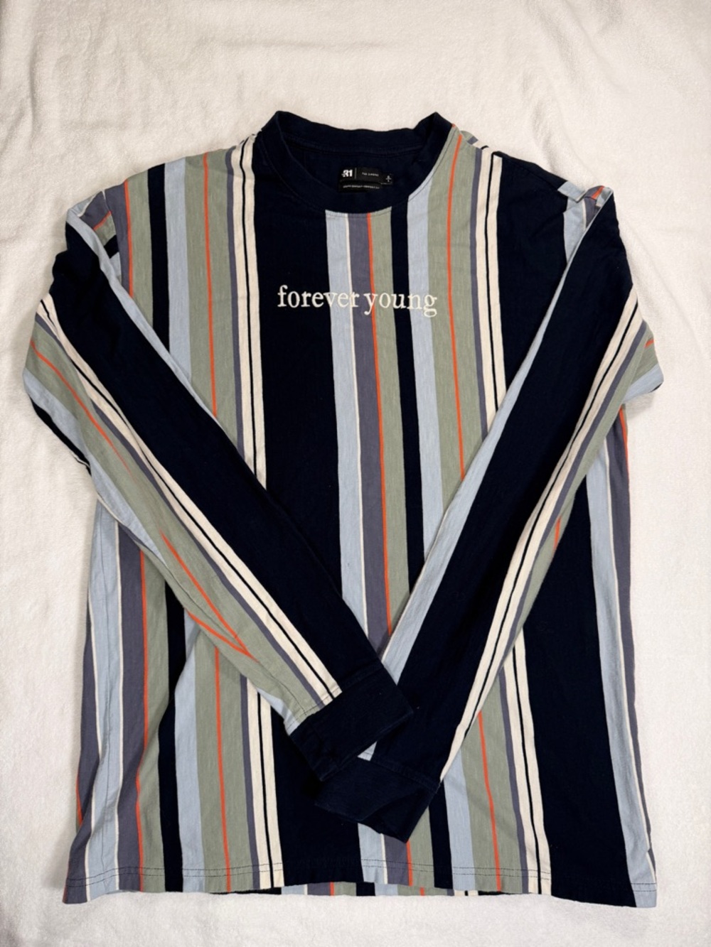 Le 31 Striped Long Sleeve Tee Forever Young Graphic Size L Casual Streetwear Y2K